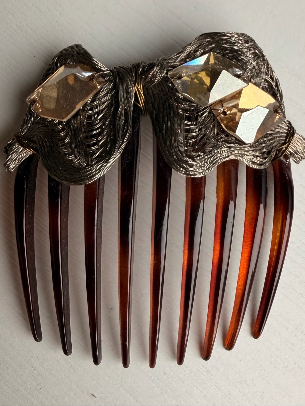 Colette Malouf Metal Wire & Amber Tortoiseshell Hair Comb with Crystal Accents 💛